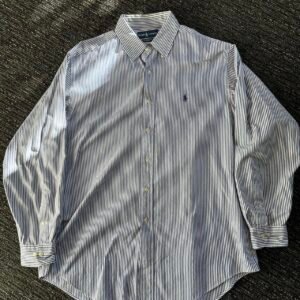 Ralph Lauren Men's Blue and Grey Shirt - Image 2