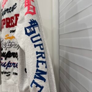 Supreme Men's Grey and White Hoodie - Image 3