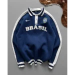 BRZ Polo Collar Raised Sweatshirt Navy Blue