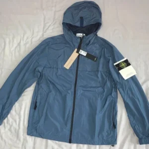 Men's Blue Stone Island Garment Dyed Crinkle Nylon Jacket Windbreaker - Image 1