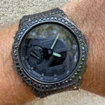 BLACK MOISSANITE Real Black 925 Silver Iced Casio G Shock GA2100 Hip Hop Watch