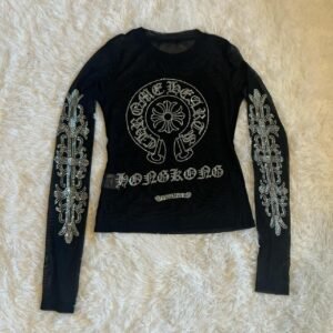 Black rhinestone long sleeve t shirt - Image 1
