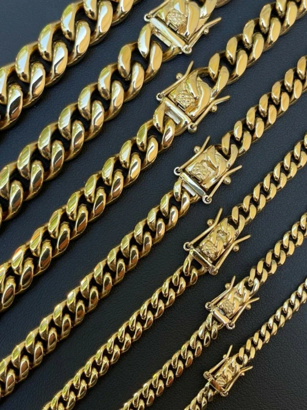 Miami Cuban Link Chain Necklace Bracelet 14k Gold Plated Stainless Steel 4-14mm